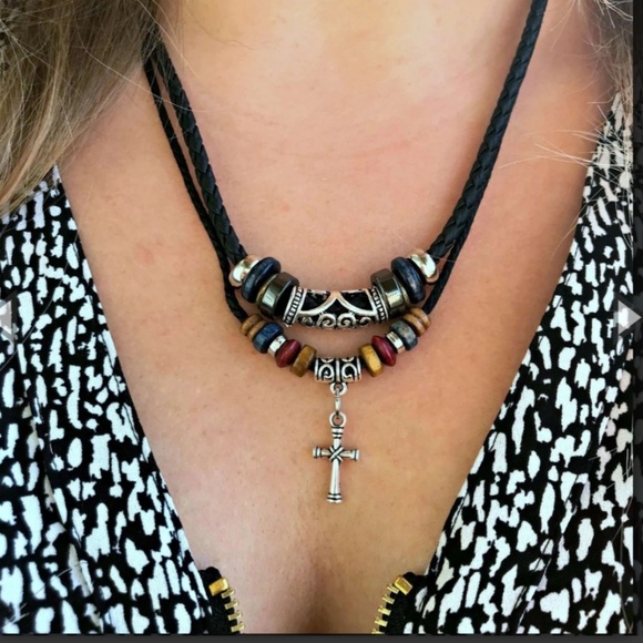 Cross Beaded Leather Necklace 🦋 - Picture 3 of 3